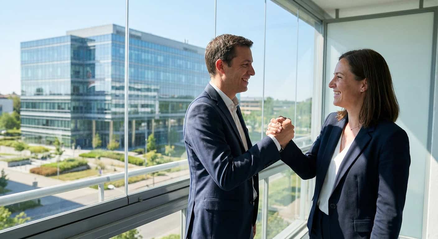 A team working collaboratively with digital interfaces, symbolizing the augmented workforce